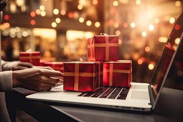  christmas gift on on laptop