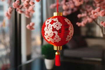 lantern chinese new year festival in red. Generative AI