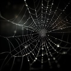 Real spider web isolated on black background. Halloween background