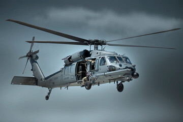 Fototapeta na wymiar Black Hawk Helicopter in the Air