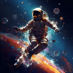 Obraz na płótnie Canvas trippy astronaught floating through galaxy