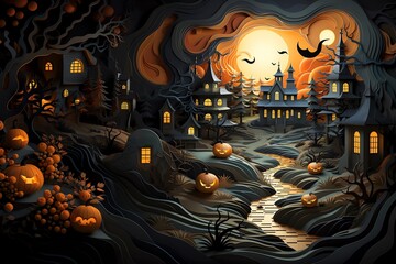 Halloween background with pumpkins and bats Generate AI