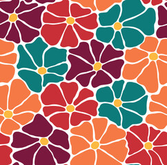 Vector seamless colorful pattern with hippie flowers. Abstract groovy background in Matisse style