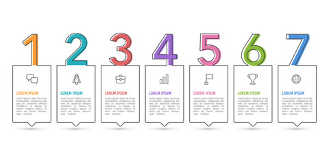 Business Infographic numbers template. Thin line message box design with numbers 7 options or steps.