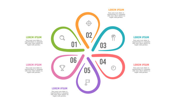 6 flower petals infographic process template. Vector illustration.