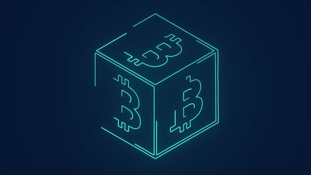 Bitcoin cryptocurrency blockchain cube isometric animation