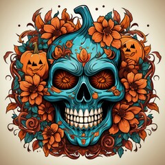 minimalism, halloween decal, complementary colors on white background. Generative AI