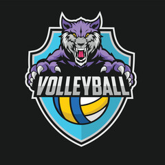 volleyball logo wolf vector art illustration design