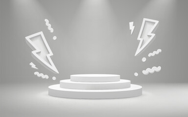 White scene mega sale, danger podium banner, gray room pedestal. Vector illustration