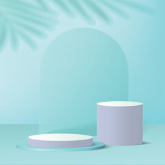 Abstract background with light blue color geometric 3d podiums. Vector