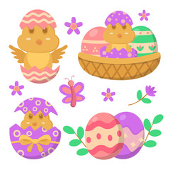 Happy easter in spring holiday. Easter eggs in the nest set.
