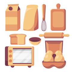 Set of bakery equipment in drawing style vector
