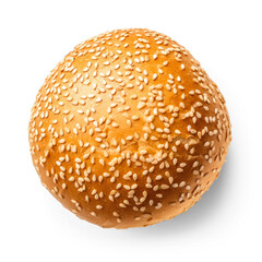 Sesame seed bun isolated on transparent background top view 