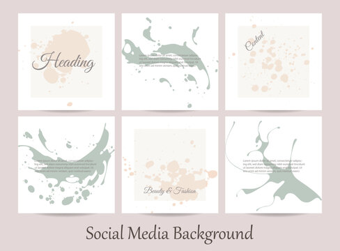 Social media story post feeds background layout, web banner template. Abstract pink nude green watercolor vector texture frame mockup of beauty, jewelry, fashion, cosmetics, wedding, summer