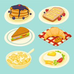 Set of breakfast with bakery and dessert drawing style
