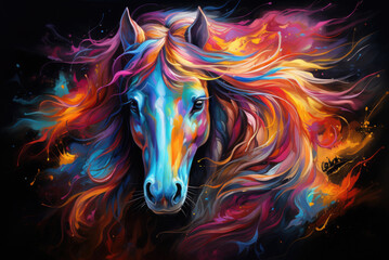 AI-generated horse art in a stunning pop art style with a vivid and colorful presence against white.