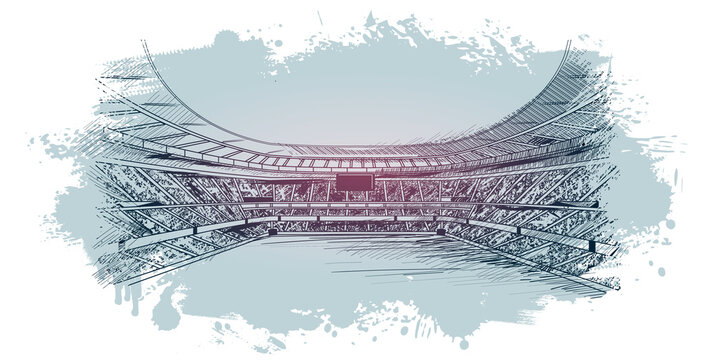 Soccer stadium sketch PNG. Football or cricket stadium line drawing illustration.