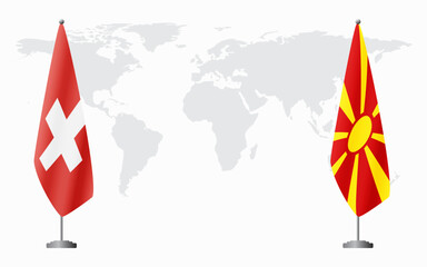 Switzerland and Northern Macedonia flags for official meeting