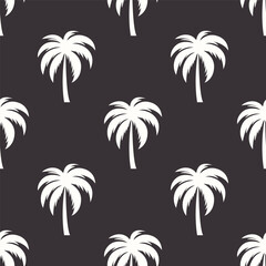 Fototapeta na wymiar Vector Seamless Pattern with Palm Trees, Palm Tree Design Template, Print. Palm Silhouettes. Tropical, Vacation, Beach, Summer Concept. Vector Illustration. Front View