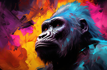 Colorful AI-generated photo: Gorilla in focus.