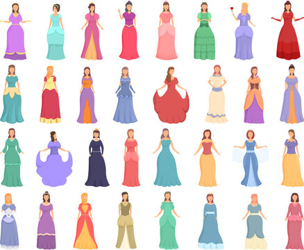 Princess icons set cartoon vector. Tiara girl. Miracle fairy