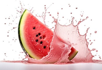 Watermelon splash of fresh red juice isolated on white background