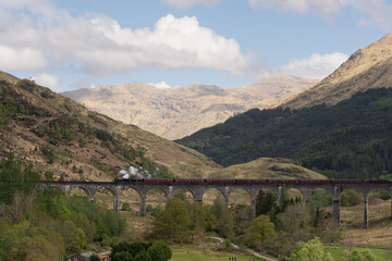 landscape with mountains and train