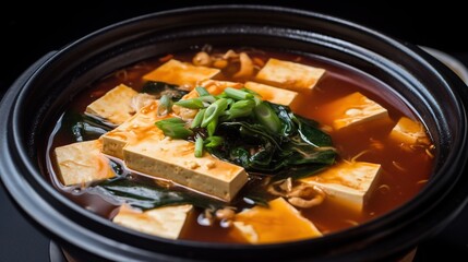 Sundubu Jigae Delight A Scrumptious Bowl of Korean Spicy Soft Tofu Stew, Brimming with Flavor