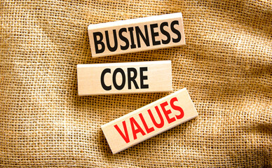 Business core values symbol. Concept words Business core values on wooden block. Beautiful canvas table canvas background. Business motivational business core values concept. Copy space.