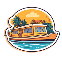 Holiday travel on a boat. Rent a motor boat. Cartoon vector illustration.