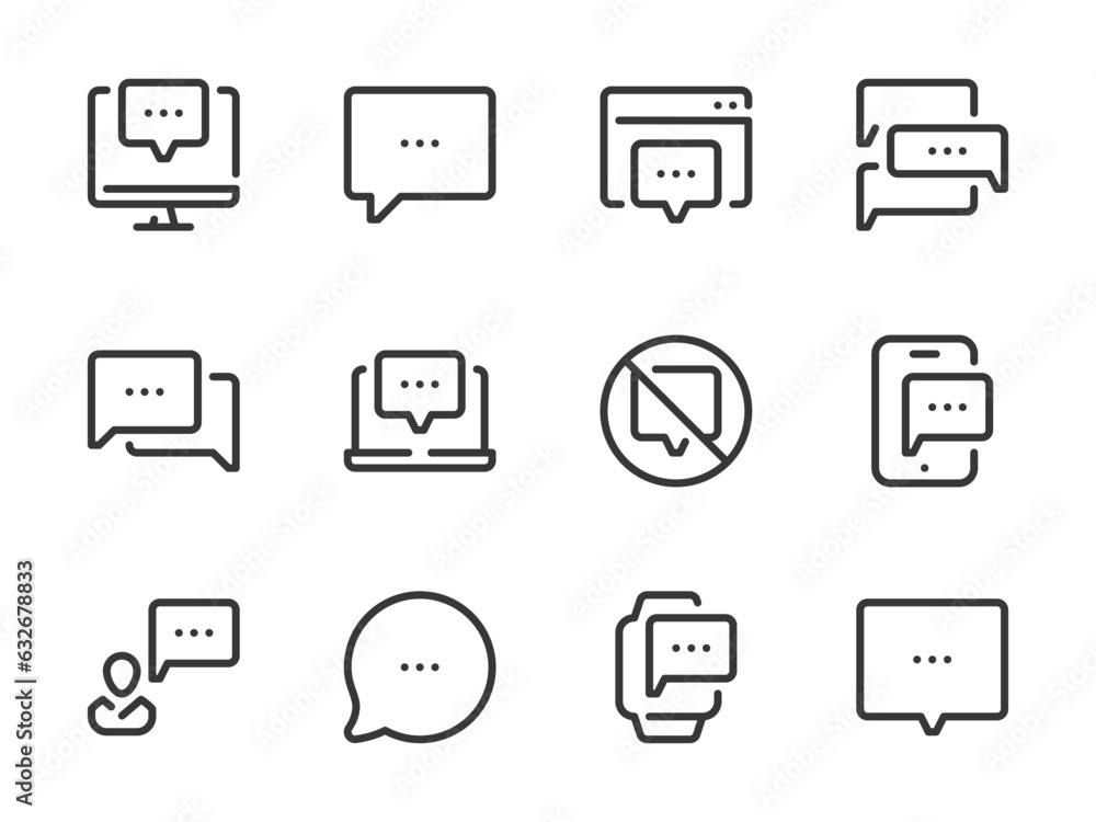 Poster chat and message vector line icons. comment and speech bubble outline icon set. dialog, conversation