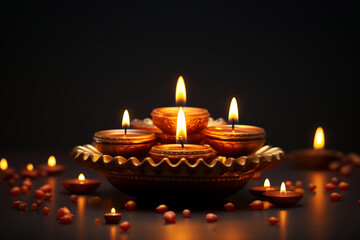 Obraz na płótnie Canvas Vibrant Diwali, Illuminated Diya Oil Lamps Brighten the Hindu Festival of Lights