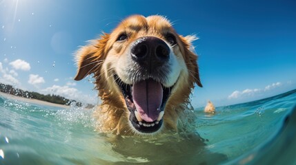 Vacationing Pup's Delightful Swim in Exotic Waters