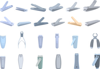 Nail Clippers icons set cartoon vector. Cut manicure. Hand clipper - obrazy, fototapety, plakaty