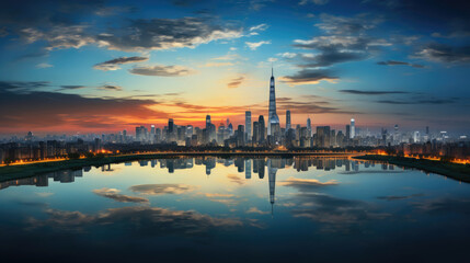 Fototapeta na wymiar Cityscape Drama: A Captivating Skyline in Motion