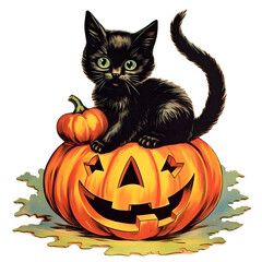halloween pumpkin and cat