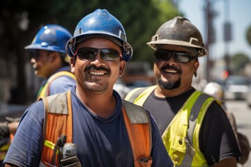 Group of mexican construction workers working on a project in california USA