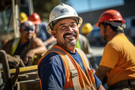 Group of mexican construction workers working on a project in california USA