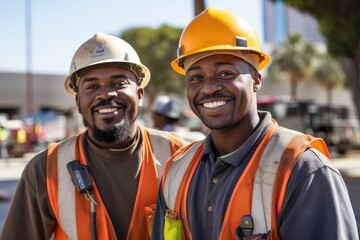 Group of african american consturction workers working on a construction site in Los Angeles