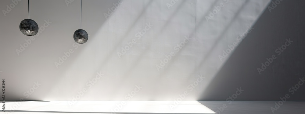 Poster minimal abstract light gray background for product presentation. shadow and light from windows on pl