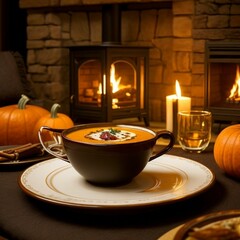 Autumn Pumpkin Soup photography, generative ai