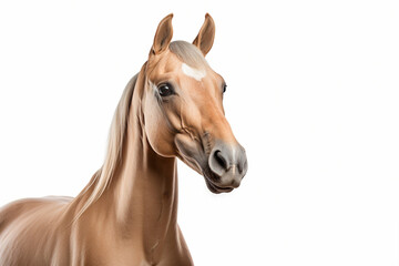 Obraz premium Portrait of Akhal-Teke horse on white background
