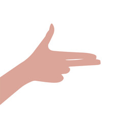 Vector flat illustration of finger gun pointing to the side. Vector design element for infographic, web, internet, presentation.