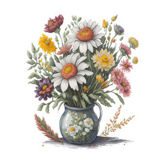  watercolor daisy illustration, generative ai