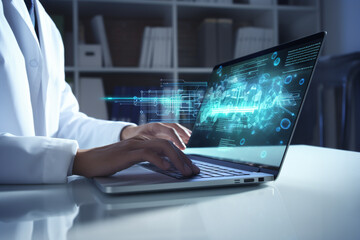Doctor AI, artificial intelligence in modern medical technology and IOT automation. Doctor using AI...