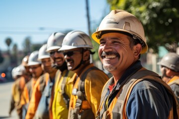 Group of mexican construction workers working on a project in california USA