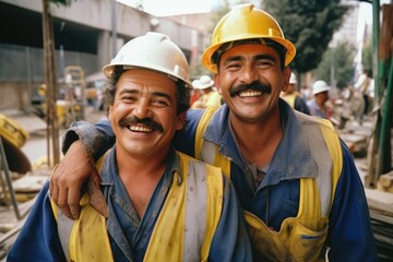 Group of mexican construction workers working on a project in california USA