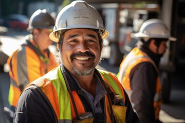 Group of mexican construction workers working on a construction project in Los Angeles