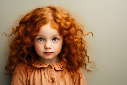 baby kid girl with redhead  photo with empty space for text 