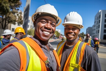 Group of african american consturction workers working on a construction site in Los Angeles